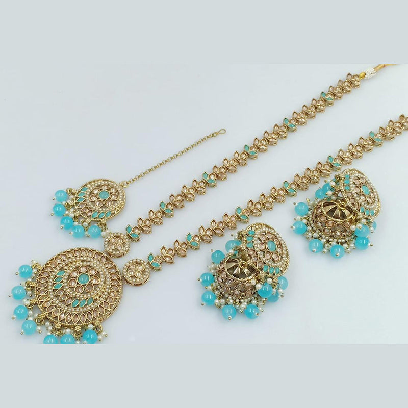 Rani Sati Jewels Gold Plated Kundan Stone And Pearls Long Necklace Set