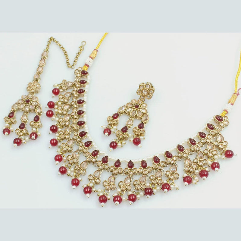 Rani Sati Jewels Gold Plated Crystal and Pearl Necklace Set