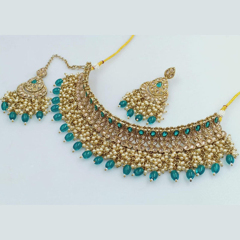 Rani Sati Jewels Gold Plated Crystal and Pearl Necklace Set