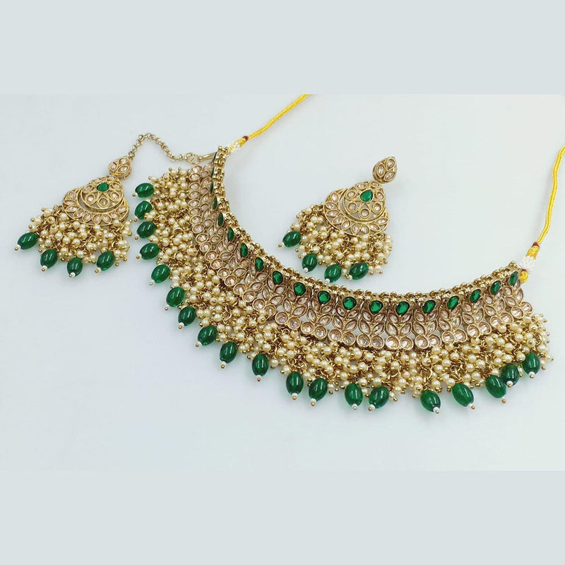 Rani Sati Jewels Gold Plated Crystal and Pearl Necklace Set