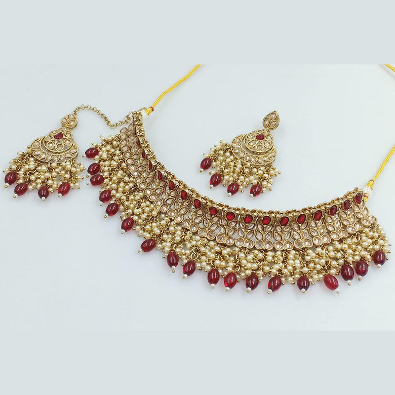 Rani Sati Jewels Gold Plated Crystal and Pearl Necklace Set