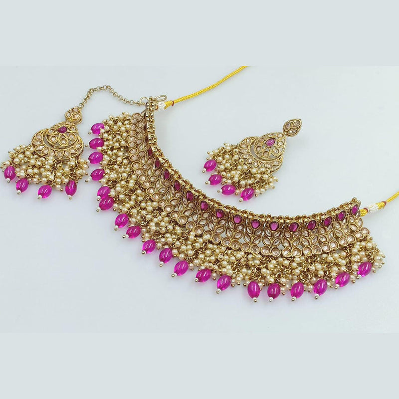 Rani Sati Jewels Gold Plated Crystal and Pearl Necklace Set