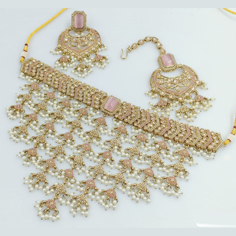 Rani Sati Jewels Gold Plated Crystal and Pearl Necklace Set