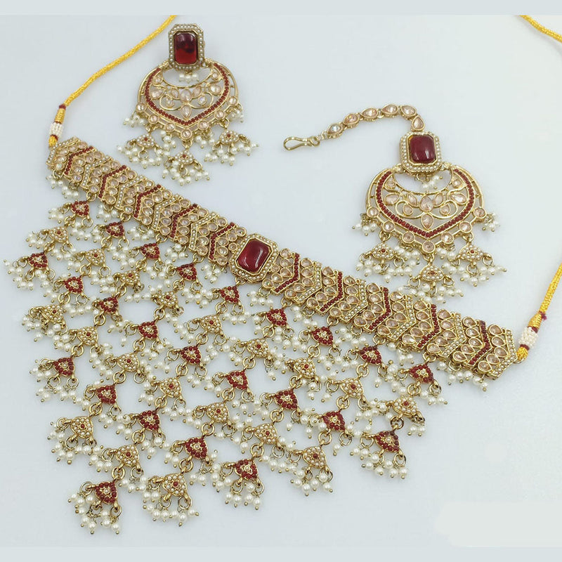 Rani Sati Jewels Gold Plated Crystal and Pearl Necklace Set