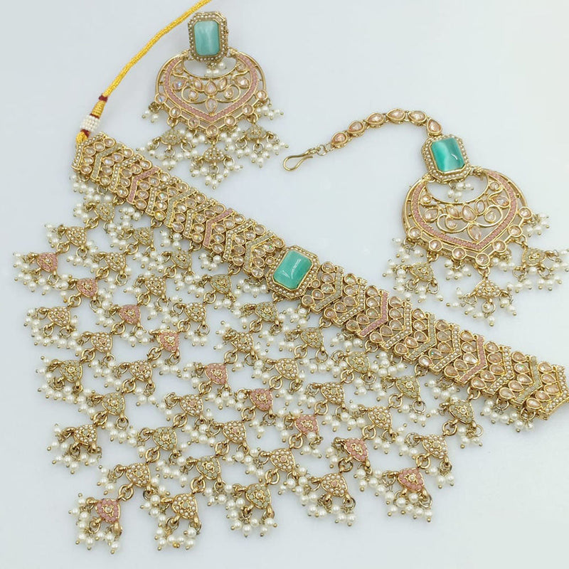 Rani Sati Jewels Gold Plated Crystal and Pearl Necklace Set