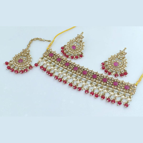 Rani Sati Jewels Gold Plated Crystal and Pearl Necklace Set