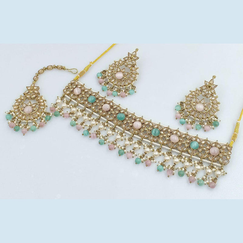 Rani Sati Jewels Gold Plated Crystal and Pearl Necklace Set