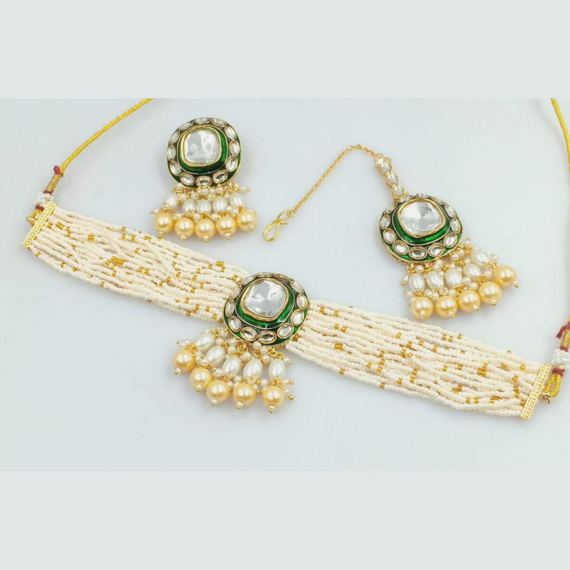 Rani Sati Jewels Gold Plated Kundan Stone And Pearls Choker Necklace Set