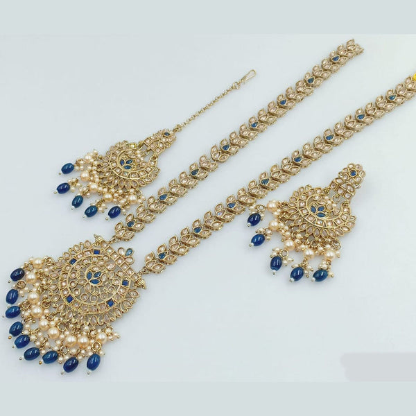 Rani Sati Jewels Gold Plated Crystal and Pearl Long Necklace Set