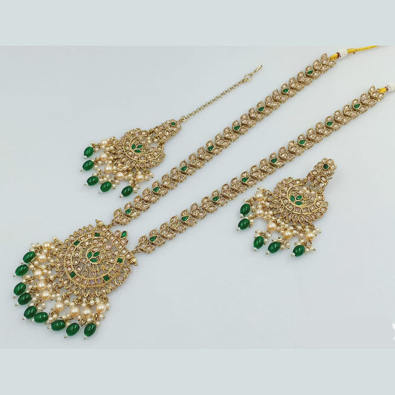 Rani Sati Jewels Gold Plated Crystal and Pearl Long Necklace Set