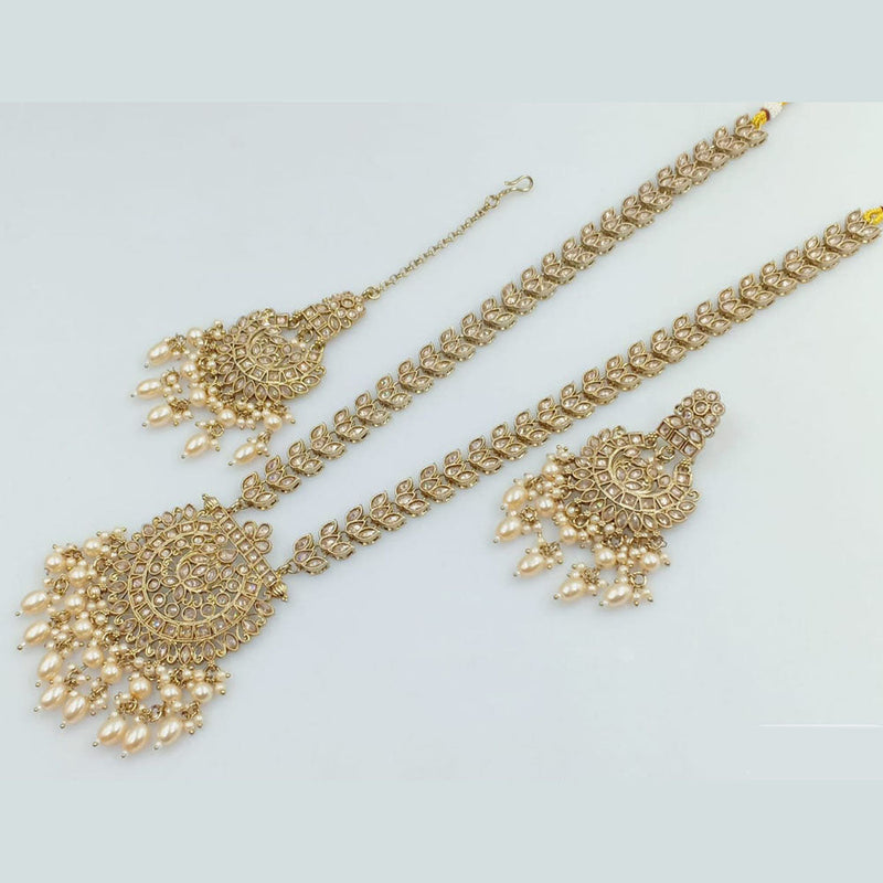 Rani Sati Jewels Gold Plated Crystal and Pearl Long Necklace Set