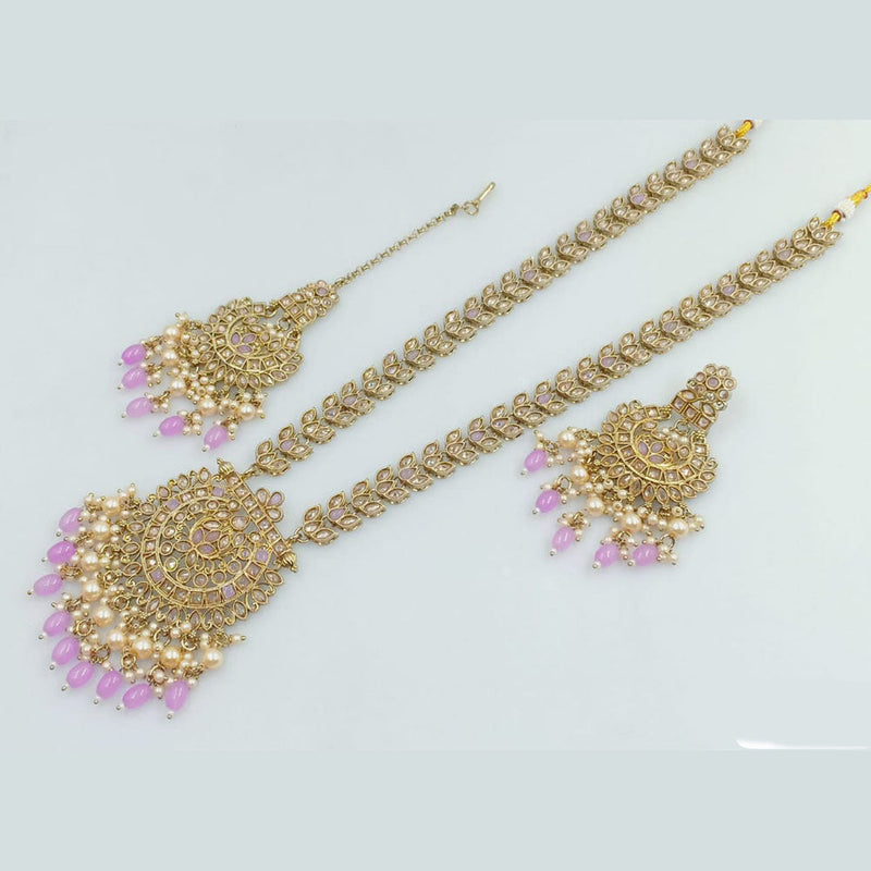 Rani Sati Jewels Gold Plated Crystal and Pearl Long Necklace Set