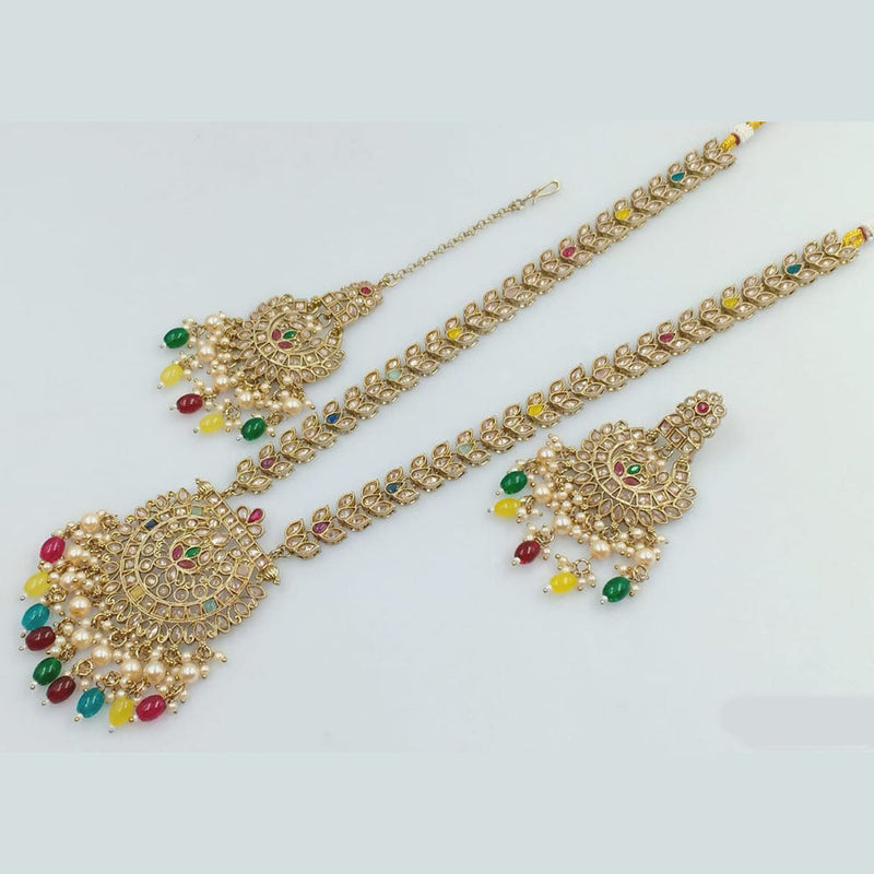 Rani Sati Jewels Gold Plated Crystal and Pearl Long Necklace Set