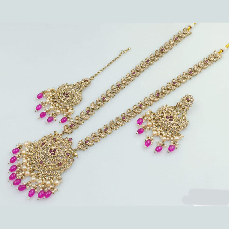 Rani Sati Jewels Gold Plated Crystal and Pearl Long Necklace Set