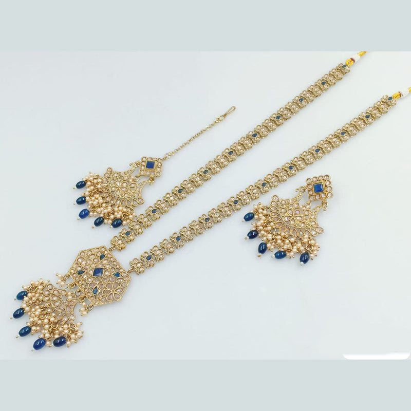 Rani Sati Jewels Gold Plated Crystal and Pearl Long Necklace Set