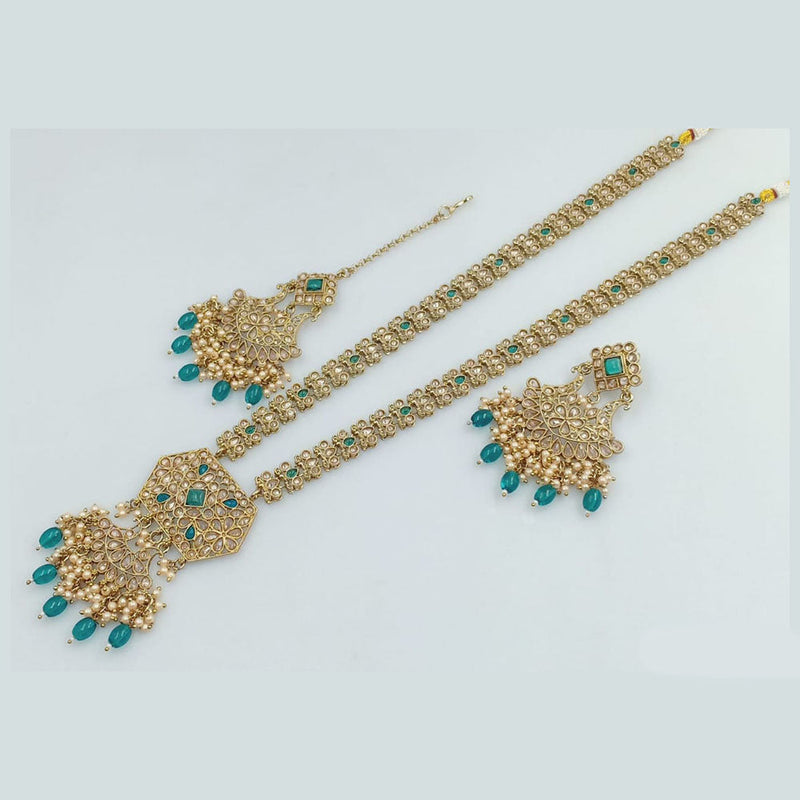 Rani Sati Jewels Gold Plated Crystal and Pearl Long Necklace Set