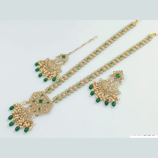 Rani Sati Jewels Gold Plated Crystal and Pearl Long Necklace Set