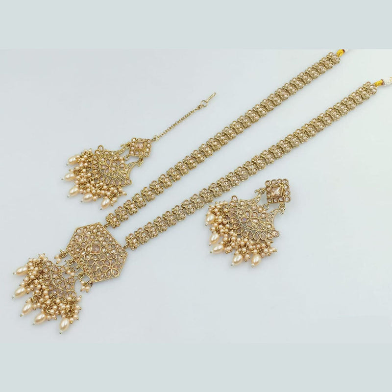 Rani Sati Jewels Gold Plated Crystal and Pearl Long Necklace Set