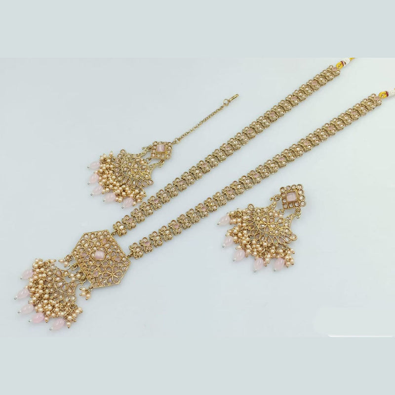 Rani Sati Jewels Gold Plated Crystal and Pearl Long Necklace Set