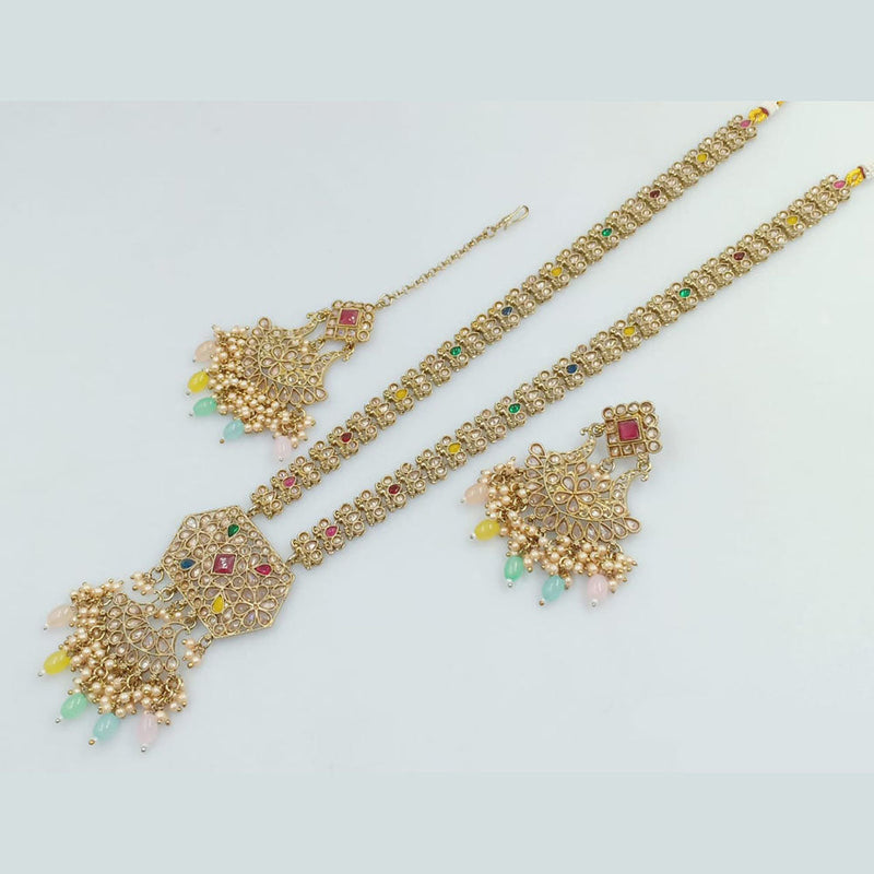 Rani Sati Jewels Gold Plated Crystal and Pearl Long Necklace Set