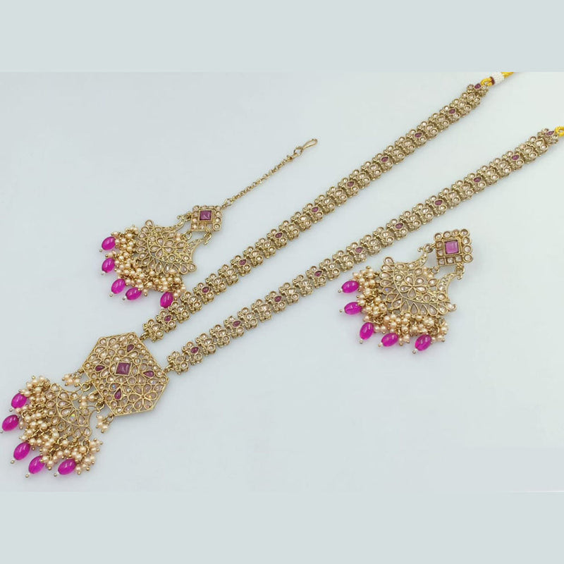 Rani Sati Jewels Gold Plated Crystal and Pearl Long Necklace Set