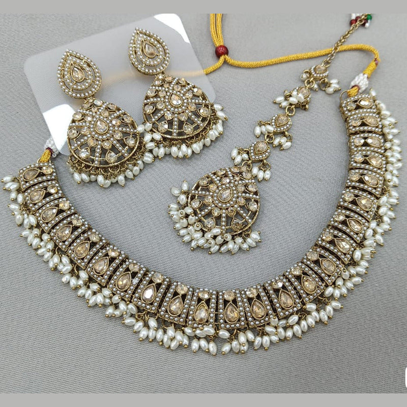 Rani Sati Jewels Gold Plated Crystal and Pearl Necklace Set