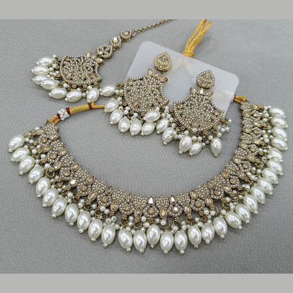 Rani Sati Jewels Gold Plated Crystal and Pearl Necklace Set