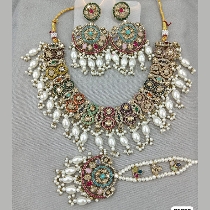 Rani Sati Jewels Gold Plated Crystal and Pearl Necklace Set