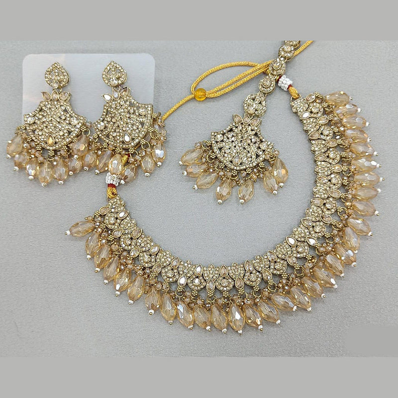 Rani Sati Jewels Gold Plated Crystal and Pearl Necklace Set