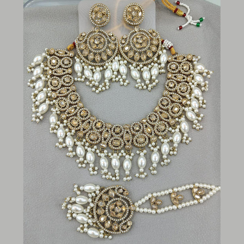 Rani Sati Jewels Gold Plated Crystal and Pearl Necklace Set