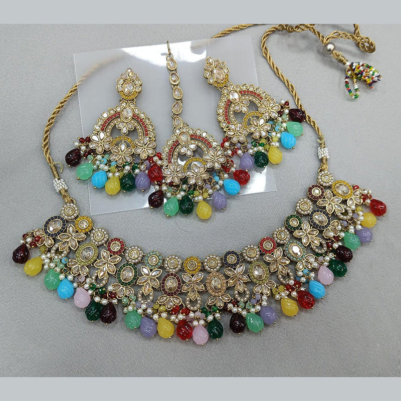 Rani Sati Jewels Gold Plated Crystal and Pearl Necklace Set