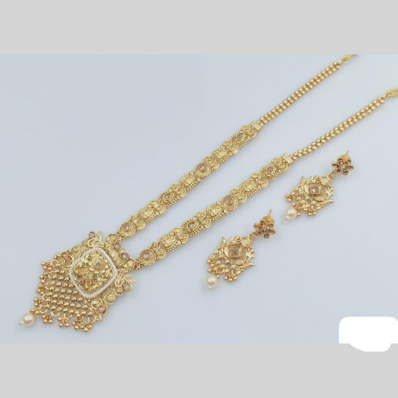 Rani Sati Jewels Gold Plated Pota Stone And Pearl Long Necklace Set