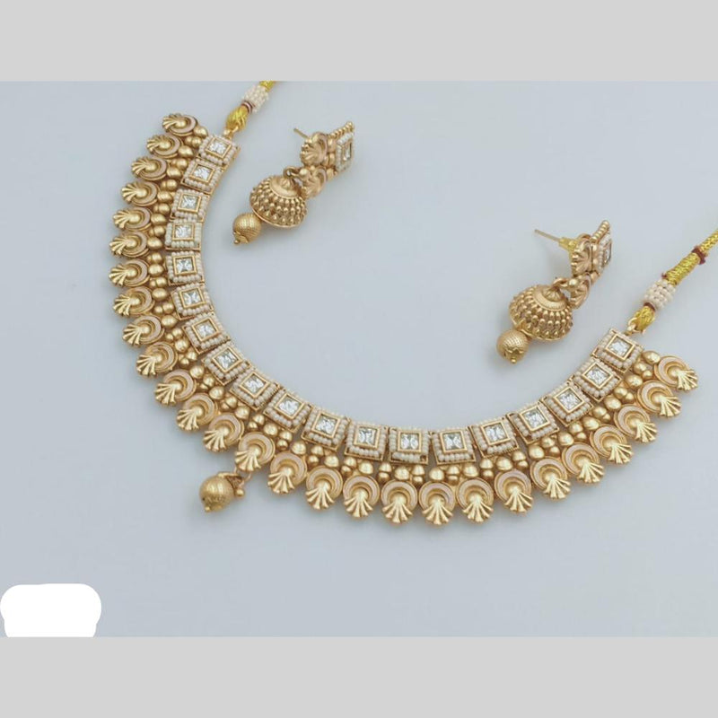 Rani Sati Jewels Gold Plated Pota Stone And Pearl Necklace Set