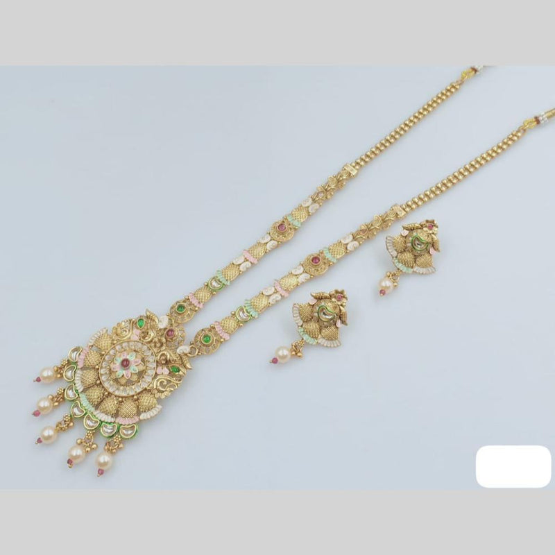 Rani Sati Jewels Gold Plated Kundan Stone And Meenakari Long Necklace Set