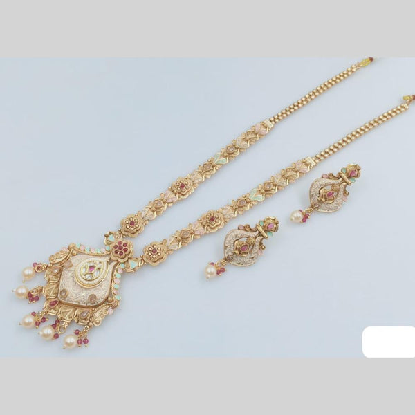 Rani Sati Jewels Gold Plated Kundan Stone And Meenakari Long Necklace Set