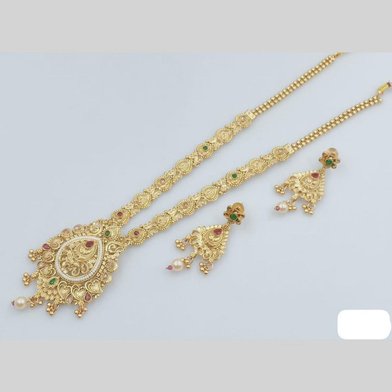 Rani Sati Jewels Gold Plated Pota Stone And Pearl Long Necklace Set