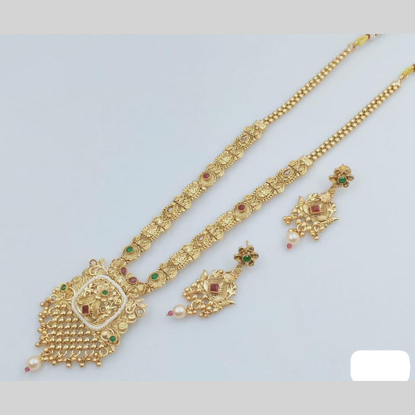 Rani Sati Jewels Gold Plated Pota Stone And Pearl Long Necklace Set