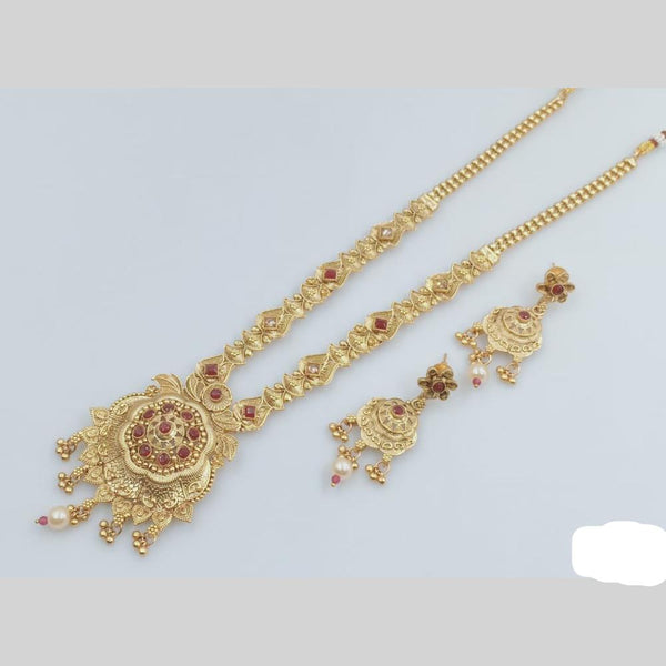 Rani Sati Jewels Gold Plated Pota Stone And Pearl Long Necklace Set