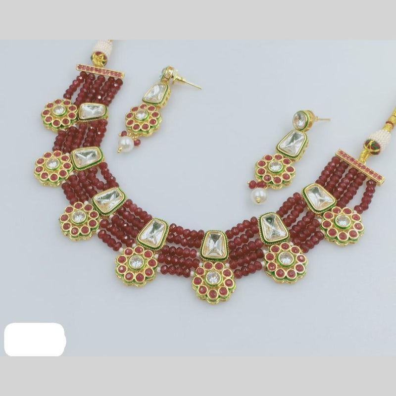 Rani Sati Jewels Gold Plated Pota Stone And Pearl Necklace Set