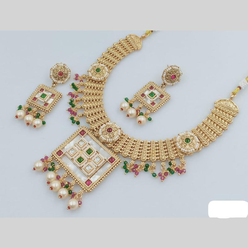 Rani Sati Jewels Gold Plated Pota Stone And Pearl Necklace Set