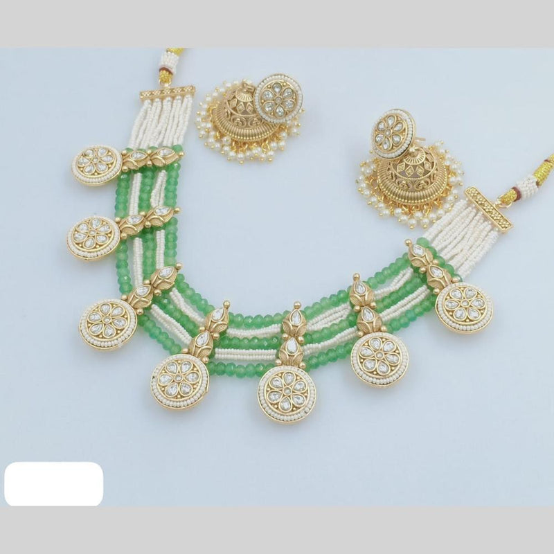 Rani Sati Jewels Gold Plated Pota Stone And Pearl Necklace Set