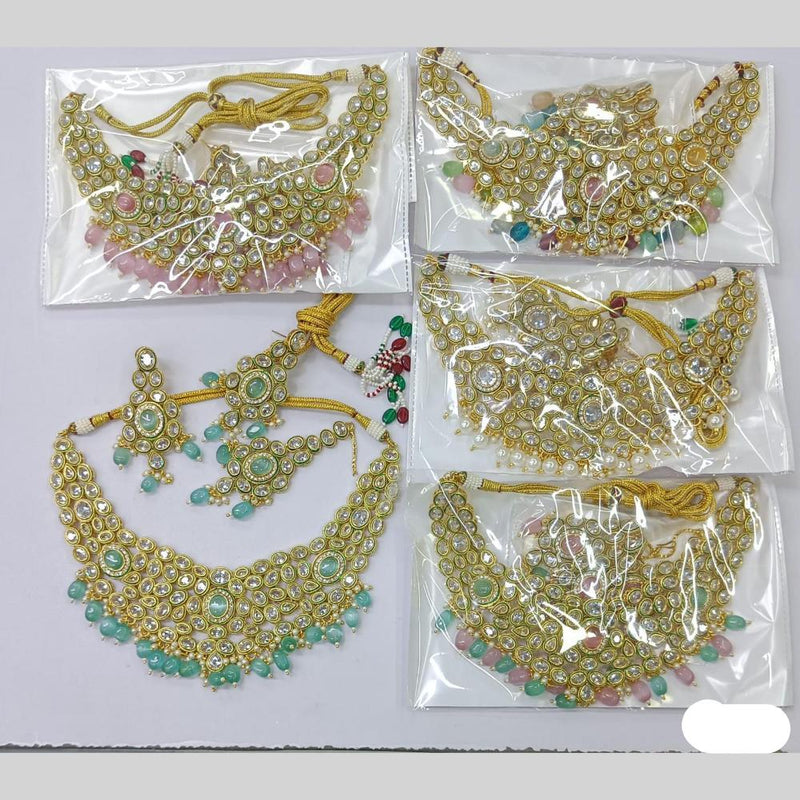 Rani Sati Jewels Gold Plated Crystal Stone And Pearls Necklace Set