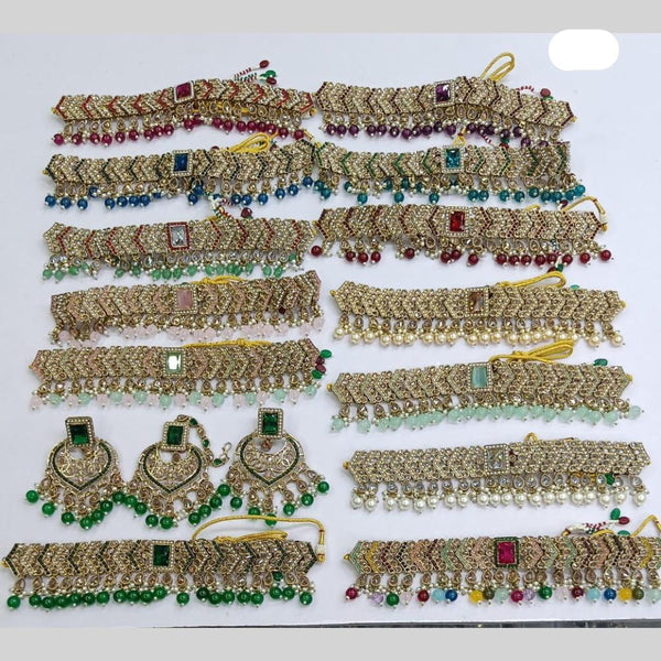 Rani Sati Jewels Gold Plated Crystal Stone And Pearls Choker Necklace Set