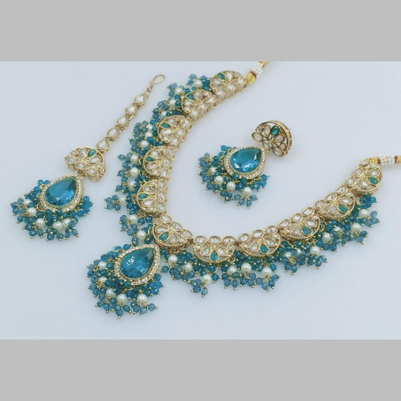 Rani Sati Jewels Gold Plated Crystal Stone And Pearls Necklace Set