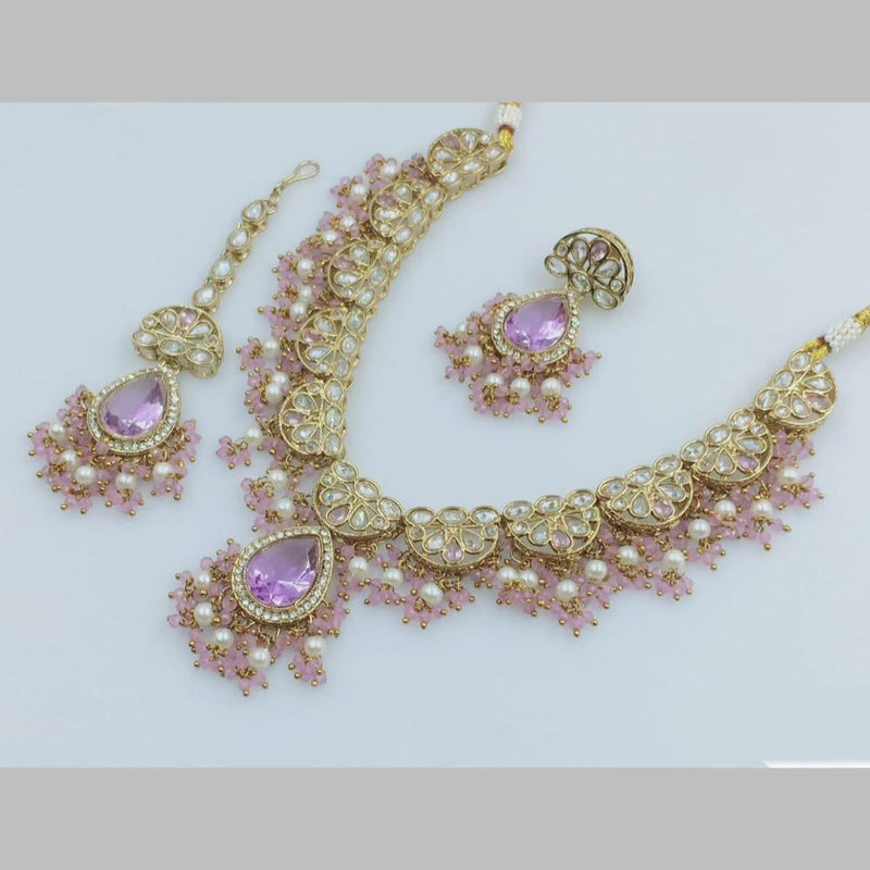 Rani Sati Jewels Gold Plated Crystal Stone And Pearls Necklace Set