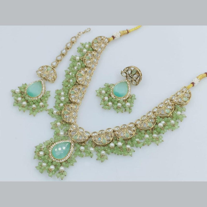 Rani Sati Jewels Gold Plated Crystal Stone And Pearls Necklace Set