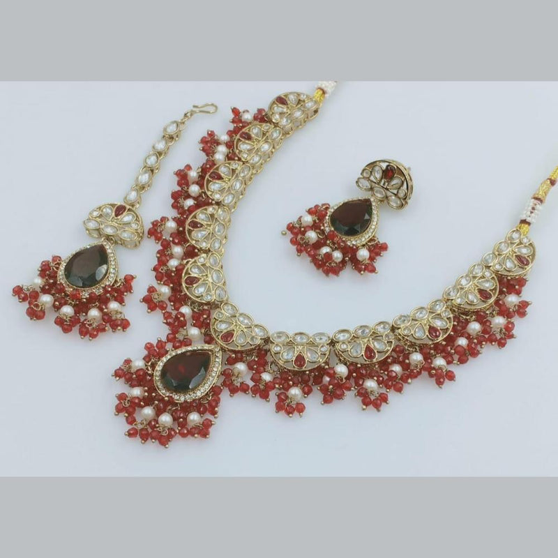 Rani Sati Jewels Gold Plated Crystal Stone And Pearls Necklace Set