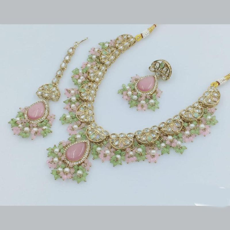 Rani Sati Jewels Gold Plated Crystal Stone And Pearls Necklace Set