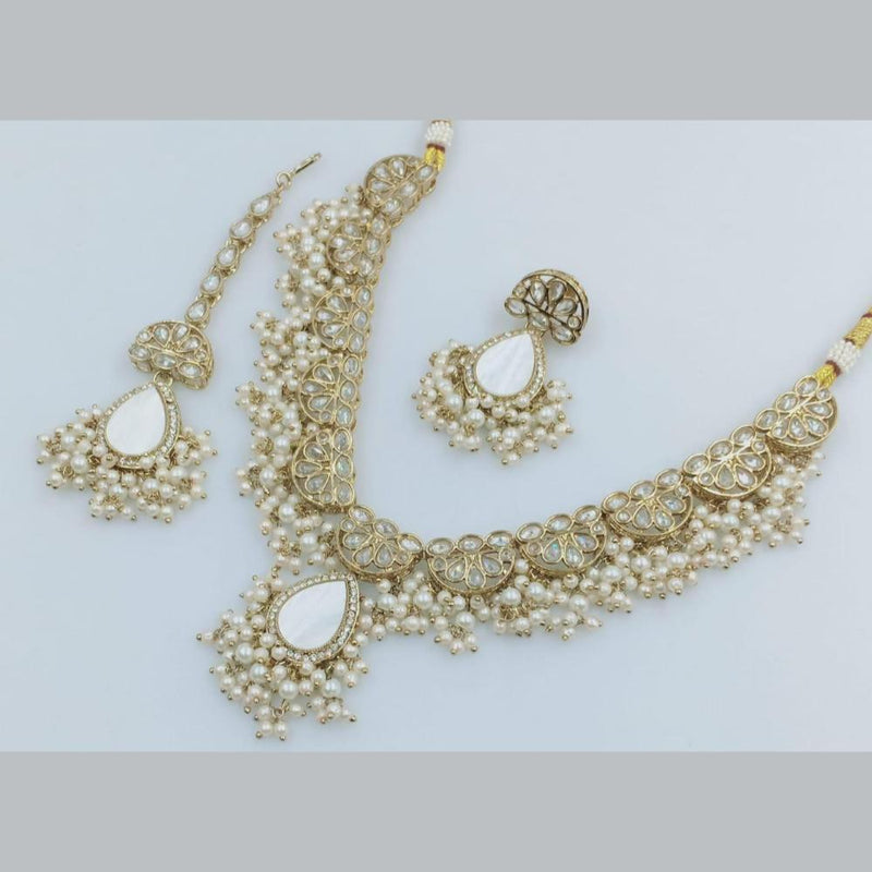 Rani Sati Jewels Gold Plated Crystal Stone And Pearls Necklace Set