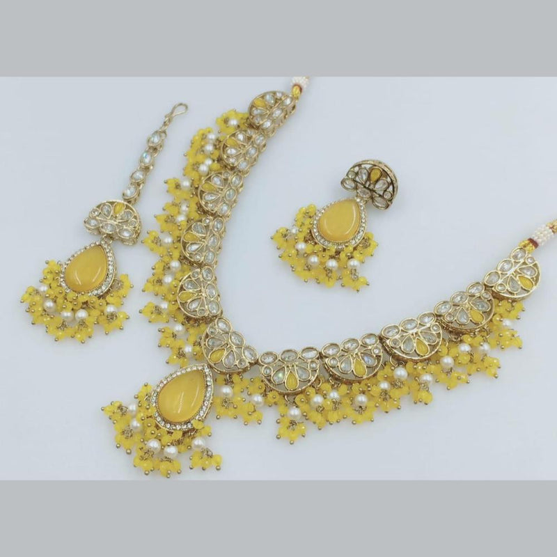 Rani Sati Jewels Gold Plated Crystal Stone And Pearls Necklace Set